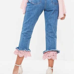 Petite Blue Lace Insert Frill Hem Jeans